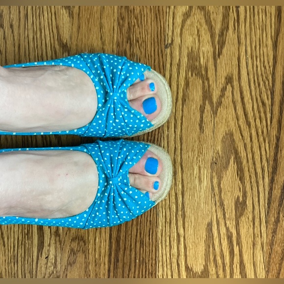 Easy Street RETRO Platform Espadrilles sz 7 TURQUOISE POLKA DOT like New FAB!!! - Picture 7 of 7